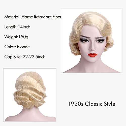 Medisifa Blonde 1920S Wig For Women Short Finger Wave Party Wig Synthetic Full Vintage Wigs For Womens Lady Cosplay Costume Fancy Dress 20S Flapper Wig #TOP3