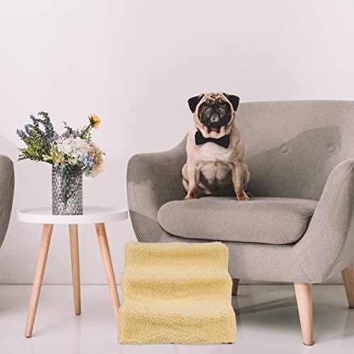 Relaxdays Hundetreppe 3 Stufen, kleine & große Hunde, Bett & Couch, Stoffbezug, Tiertreppe innen, HBT 30x35x45 cm, beige