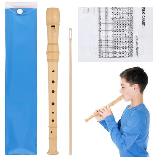 8-Hole Soprano Recorder For Beginners, German Fingering, Adjustable Pitch, Wooden Flute With Cleaning Stick & Guide