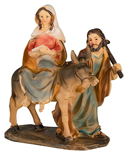 Nativity Block Hostel Search / Nativity Figures Mary and Joseph on Donkey from the Search for a Hostel [Height/Scale Approx. 12 cm, Hand-Painted, Polyserine/Resin]