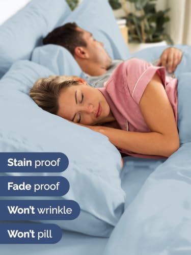 Image of Extra Deep Pocket Twin XL Size Sheet Set - Breathable & Cooling - Sky Blue