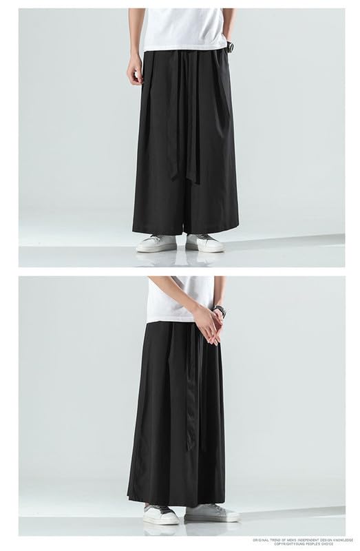 Shanghai Story Men's Wide Leg Casual Harem Linen Japanese Yoga Harem Pants Hip hop Joggers Baggy Black 5XL