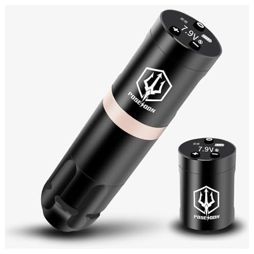 Poseidon Stylo de tatouage à batterie avec batterie supplémentaire 1500 mAh Capacité sans fil Machine à tatouer avec moteur japonais sans noyau Affichage LED numérique Équipement de tatouage pour