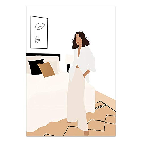 Affiche de mode fille et plante feuille nordique | Toile salon 40x50cm