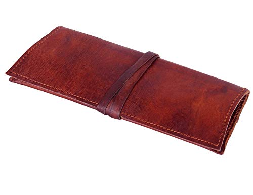 MIGO Leather Pen Pencil Case Roll Up Pouch For School, Work & Office By Rustic Town