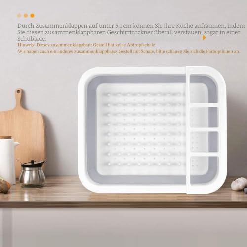 Foto von Collapsible Dish Drying Rack, Small Folding Dish Rack, D L D Portable Dish Drying Rack, Compact Dish Drainer for Kitchen, Camper, RV, Caravan, Travel Trailer (Gray and White Without Drainer Board)