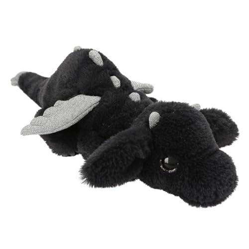 Depesche 14182 Snukis: Peluche dragón en Negro y Plateado, con Pelaje Suave y Ojos Plateados Brillantes, Peluche de Aprox. 50 cm.