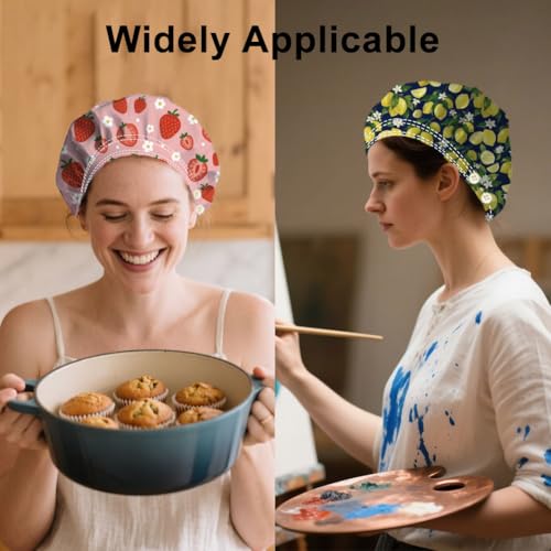 DELORIGIN 2 Stück Zitronen Erdbeer Peeling Hauben Mit 4 Knöpfen Verstellbare Krankenschwester Arbeitsmütze Mit Knopf Und Schweißband Bouffant Chirurgische Haarabdeckung Für Damen Und Herren