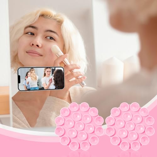 GEEHUA Silikonowy uchwyt na telefon z przyssawką, samoprzylepny uchwyt na telefon komórkowy pod prysznic, antypoślizgowy, zestaw głośnomówiący, obsługa wideo, selfie (różowy)