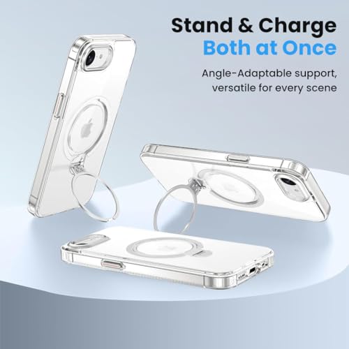 Image of ZORBES Magnetic Phone Back Cover Case for iPhone 17e / iPhone 16e | Clear Phone Case with 360 Rotatable Kickstand Phone Grip Protective Phone Case for iPhone 17e /16e Support Wireless Charging
