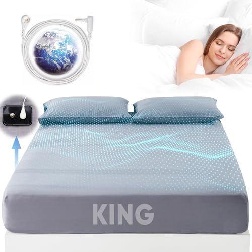 Grounding Sheets King Size, 95% Organic Cotton + 5% Pure Silver Fiber, Grounding Sheet Earth Connected Bedding (King - 77"x 80"x 13" Gray) Fitted Earth Sheets with Grounding Cord by ZAJAZ - Used condition - US$29.78