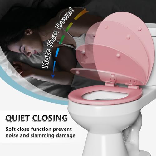 Image of Angol Shiold Slow Close Wood Toilet Seat(Pink, Round 16.5'')