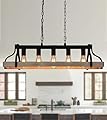 MEIXISUE Chandeliers for Dining Room Kitchen Island Lighting Fixtures Farmhouse Industrial 5-Lights Linear White Birch and Black Metal Finish Chandelier for Living Room UL Listed