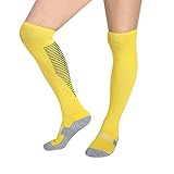 VGEBY Fußballsocken, 1 Paar Herren Tube Elastisch Atmungsaktiv Lange Fußballsocken Zum Spielen Laufen, Gelbe und schwarze Streifen, #-02