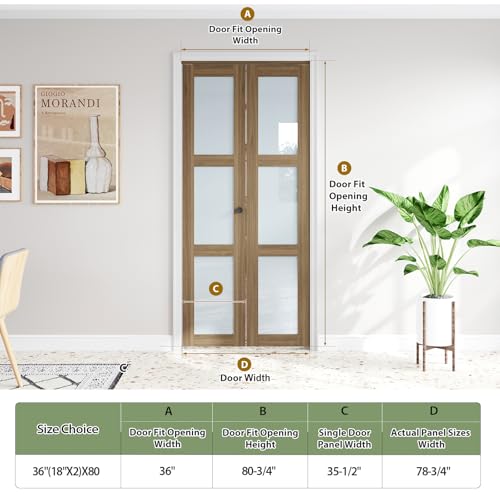 Image of FREDBECK Bifold Door for 36x80 Opening (Double 18x80),Glass Interior Doors