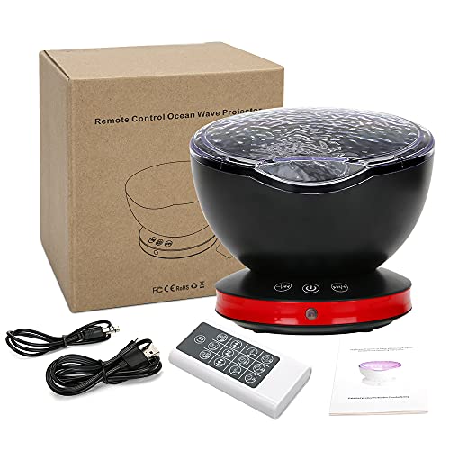 Ocean Wave Projector Night Light Lamp, 8 Color Changing Music Player Night Light Projector With Remote Control Timer Setting Light Show For Kids Adults Bedroom Living Room Decoration (‎Black Red)… #TOP7