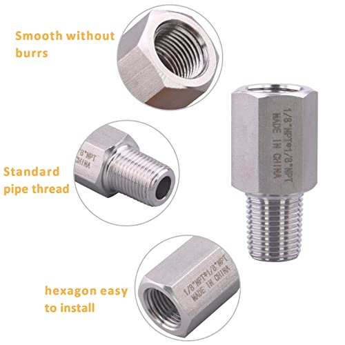 Image of Forged Reducer Adapter Fitting - Stainless Steel 304 Reducing Pipe Connector, 1 /8 inch NPT Female x 1 /8 inch NPT Male (pack of 2)