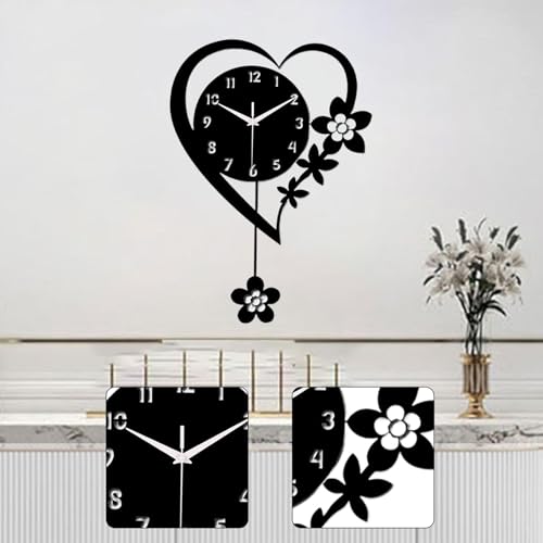 Horloge murale forme cœur acrylique noire avec pendule moderne - 5