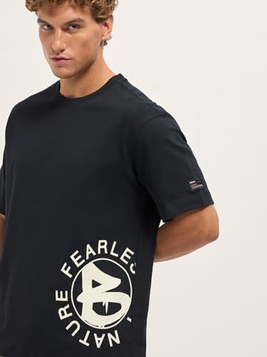 Image of THE BEAR HOUSE Men's Oversize Fit Blue Cotton Printed Polo