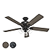 Hunter Fan 52 inch Traditional Matte Black Finish Indoor Ceiling Fan with LED Light Kit and Pull Chain (Renewed)