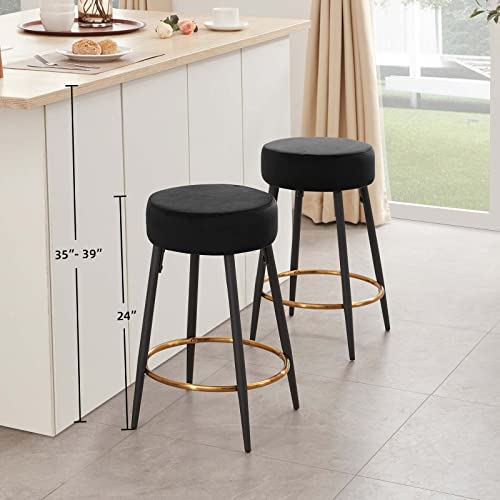 Taburetes de Bar Redondos de Terciopelo Negro DUHOME Set de 2, 24 Pulgadas de Alto para Café miniatura 6