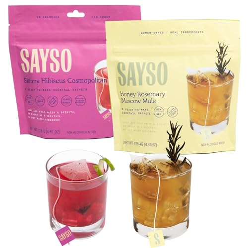 SAYSO Skinny Hibiscus Cosmo & Honey Rosemary Moscow Mule Cocktail Tea Bags - Mixers Bundle | Organic, Low-calorie & Low Sugar - 2x 8 count