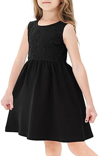 Girls' Black Summer Vintage Sleeveless Flared Aline Lace Church Funeral Sunday Sun Dresses 8-9 Years Old