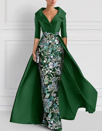 Formal Evening Dress Shirt Collar Half Sleeve Floor Length A-Line Elegant Wedding Party Gowns with Slit Appliques 20253