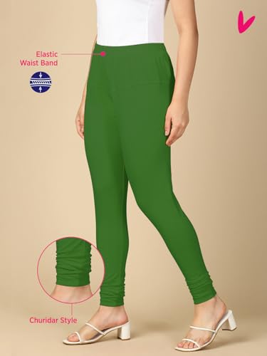 Image of Lux Cozi PYNK Solid Premium Cotton Lycra Churidar Leggings for Women | Regular Fit Elastic Waist Full Length Women Leggings | Free Size