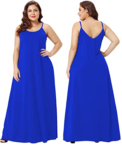 Image of Wolddress Womens Maxi Dress with Pockets 2026 Casual Strap Plus Size Loose Plain Long Office Summer Beach Travel Dresses S-5X