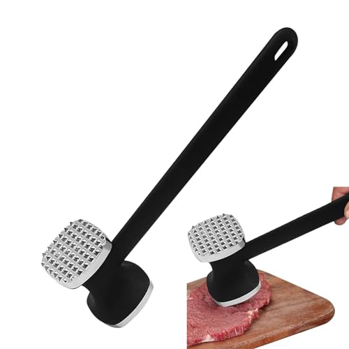 Meat Tenderizer Tool, Double Side Meat Hammer Tenderizer With Comfort-Grip Handle Heavy Duty Manual Hammer Mallet Tool for Steak Chicken and Pork(Black+Silver)