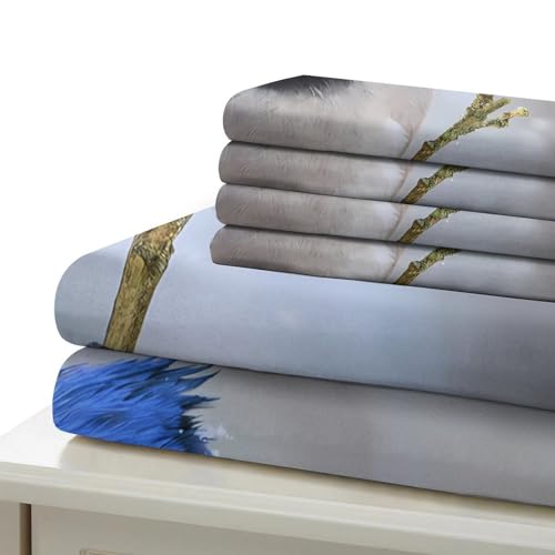 Parure de lit haut de gamme geai bleu effet 3D microfibre soyeuse et résistante single