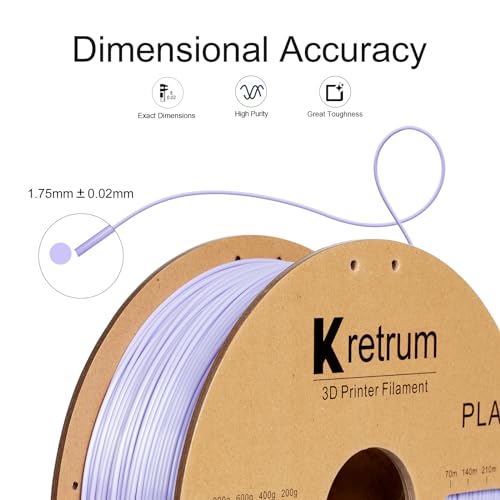Image of Kretrum PLA Filament 1.75 mm 3D Printer Filaments Cardboard Spool Refills 1 kg Widely Compatible for Most FDM 3D Printers Fits ELEGOO Anycubic FlashForge Creality Bambu Prusa ect. Light Purple