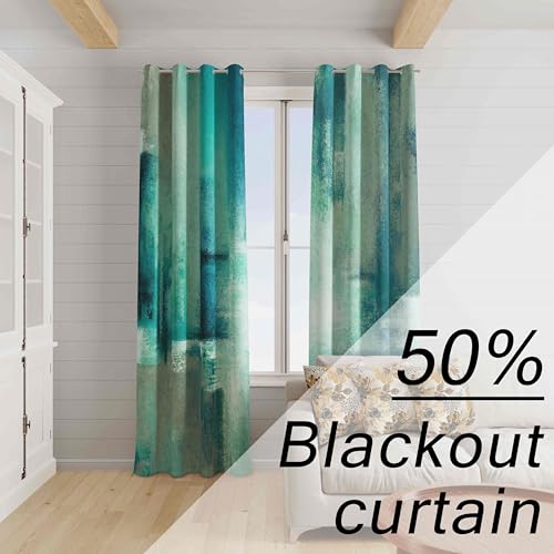 Image of Asuexpect Teal Curtains 2 Panels Abstract Rust Curtain Room Darkening Grommet Window Treatments Modern Decorative for Bedroom Living Room, 52x84 Inches, Turquoise