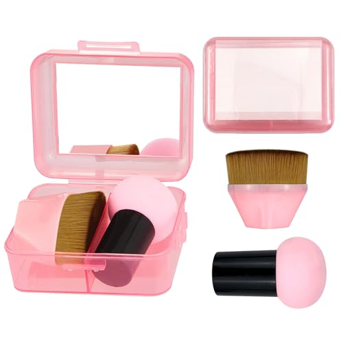 MUIIGOOD Foundation Brush and Blender Sponges Set, Perfect Makeup Brush for Face Blush Powder Foundation Brush for Blending Liquid, Cream, Flawless Powder Cosmetics with Mirror Protective Case