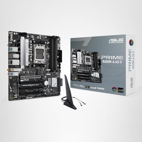 ASUS Prime B650M-A AX II AMD B650 AM5 Ryzen&trade; Desktop 9000 8000 & 7000 Micro-ATX mATX Motherboard, DDR5, PCIe 5.0 M.2, 2.5Gb LAN, Wi-Fi 6, DisplayPort, HDMI&reg;, USB 3.2, USB 3.2 Type-C&reg;, BIOS Flashback&trade;
