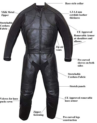 Motorbike Motorcycle New Black Racing Cowhide Leather Suit Ce Approved Armors (Large) #TOP2
