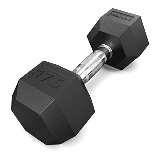 Synergee 17.5 LB Rubber Encased Hex Dumbbells with Chrome Handle. Sold Individually All Purpose Weights for Strength & Conditioning Training.