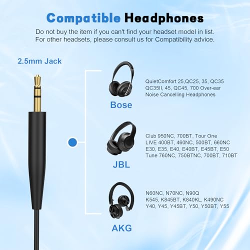 3.5mm auf 2.5mm Audio Kabel, Audio-Ersatzkabel Bose Aux Kabel 3,5mm Klinkenkabel Kompatibel mit Bose 700 QuietComfort QC35II QC35 QC25 QC45 Soundlink Soundtrue, JBL E45BT E55BT E65BTNC Kopfhörer