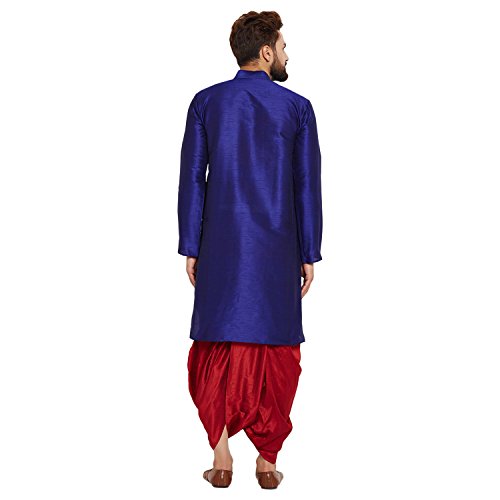 Image of SOJANYA (Since 1958 Men's Off-White and Gold Dupion Silk Dhoti Kurta Set
