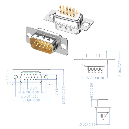 10 conectores VGA macho y hembra chapados en oro miniatura 3