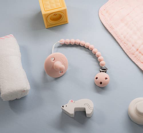 Image of Comfy Cubs Baby Pacifiers, 4 Pack for 6-18 Months - Soft Breast-Like Nipple Shape - CPSIA Compliant Silicone Pacifier for Newborns - Girl Pack Baby Essentials - Ideal Newborn Gift Set - Pink