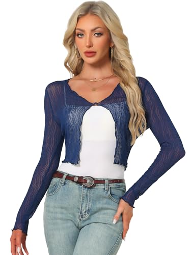 Image of Allegra K Bolero Shrug for Women's Sheer Mesh Tie Front Textured Crop Shrug for Evening Dresses