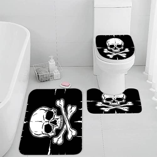 Badematten Set 3D Schädel Gotisch absorbierend 3-teiliges Flanell-Badezimmerteppich-Set maschinenwaschbare weich…