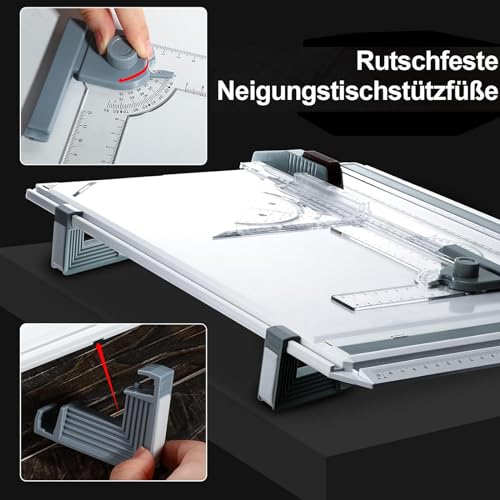 A3 Zeichenbrett, Geo-Board gz Platte, Multifunktionaler Zeichenplatte Din A3 Zeichenschiene mit Winkelmesser Papiersuchgerät Lineal Stützfuß für das Professionell Office Arbeiten Studenten (A3)