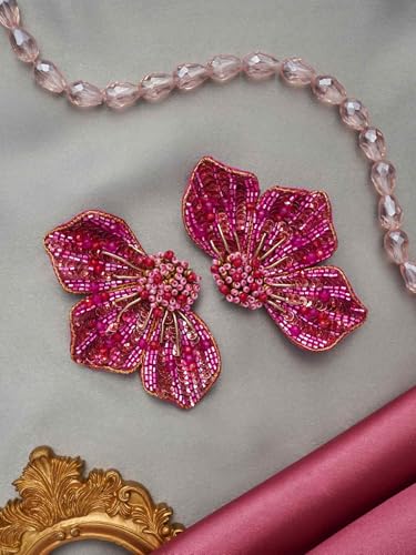 Image of SANJOYA by EVERSTYLISH Embroidered Stud Earrings for Women | Floral Sequin & Beaded Statement Earrings | Ethnic Jewelry for Weddings & Festive Occasions