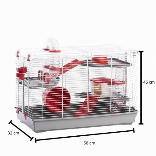 Pet's Market - Gabbia Spinky per Criceto Cavia Roditori Piccoli accessoriata con Tunnel Beverino Ruota Casetta e Scale 58x32x46 cm