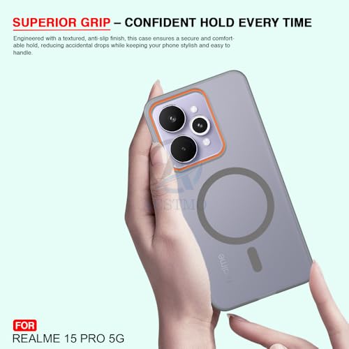 Image of AESTMO Realme 15 5G / 15 Pro 5G Back Cover | Slim Hard Shell | Matte Frosted Hard Back Translucent Back Cover for Realme 15 5G / 15 Pro 5G (Compatible with MagSafe Accessories, Grey)