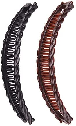 2 Pack One Black And One Brown Tort Banana Clips Fish Clips Long Hair Clips Banana Hair Comb Fish Grip Slide Hair Clips #TOP7