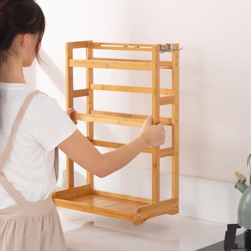 Image of HOKIPO 3 Tier Bamboo Spice Rack Organizer for Kitchen Platform Counter Top Rack Storage Shelf Stand (AR-5294)